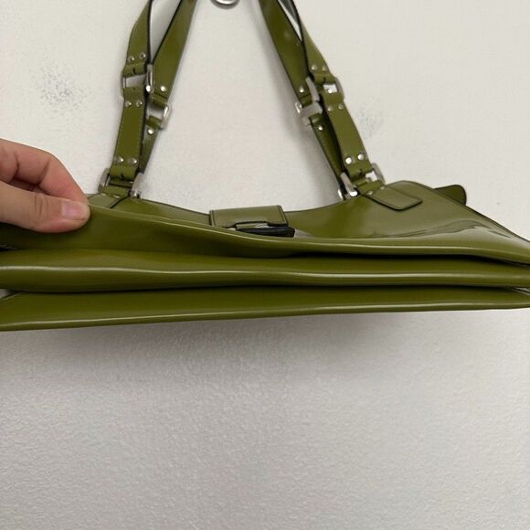 Guess Vintage Y2K Green Patent Leather Shoulder Bag G Logo Buckle Purse 2000s - Picture 6 of 15